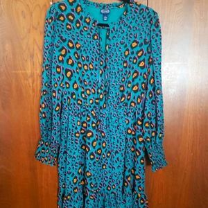 Scoop midi dress green leopard print